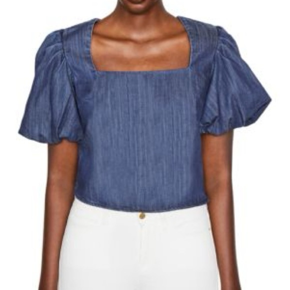 FRAME • Nina Chambray Puff Sleeve Cropped Blouse - Picture 1 of 14